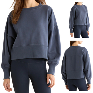 Sudadera extragrande corta de cuello redondo para mujer, de forro polar, manga larga, estilo casual urbano, top liso personalizable - Product Image 1