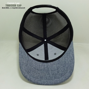 Chapeaux de camionneur 6 panneaux brodés Logo patchs bord incurvé respirant maille gris chiné/noir structuré simple rangée Snapback OEM - Product Image 4