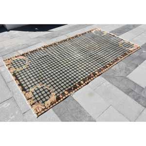 Vintage Area Rug 4.3x8.2 ft, Black <b>Brown</b> Floral Rug <b>Wool</b> - Product Image 2