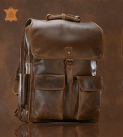Sac à dos unisexe en cuir de vachette respirant à fermeture éclair, style western, avec panneaux, grand format, pour ordinateur portable, week-end, voyage quotidien, doublure en coton – Collection Geoffrey Luxe