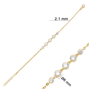 Quintuple Shiny Round Zircon Stone <b>Charm</b> Bracelet Turkish Handcrafted Wholesale 925 Sterling Silver Jewelry - Product Image 6