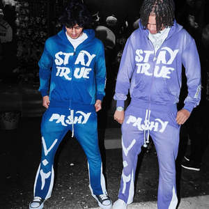 Manufacturer Boxy Fit Cotton Fleece <b>Hoodie</b> and Flared Sweats Pants Sets Custom Applique Distressed Embroidery Patches Tracksuits - Product Image 1