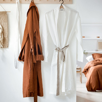 Robe longue en lin et coton rayée pour femme, col en V, manches longues, décontractée, douce, tissée, peignoir, fabricant et fournisseur de lin