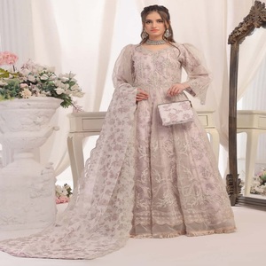 Vestido Anarkali de Organza bordado para mujer, trajes de boda de 3 piezas y saris, ropa de fiesta india, ropa paquistaní - Product Image 2