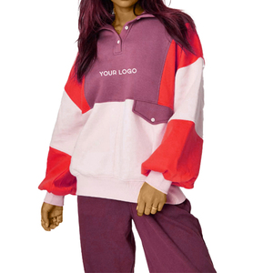 เสื้อฮู้ดแฟชั่นลำลองทรงสลิมฟิตสำหรับผู้หญิง แขนยาว ตัดสี ผ้าฝ้ายฟลีซ ชุดวอร์ม 100% ผ้าฝ้าย - Product Image 1