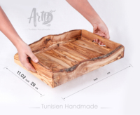 Ensemble de 3 plateaux de rangement classiques en bois d'olivier rustique, durables et écologiques, avec bords traditionnels, décoration de table basse pour cadeaux