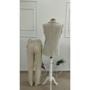 Conjunto de Dos Piezas para Mujer, Chaqueta sin Mangas con Cuello y Cordones Delanteros y Pantalones, 36914 - Beige - Product Image 6