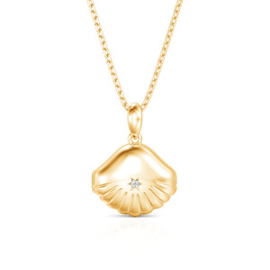 Jeulia Custom Gold Plated Seashell Photo <b>Locket</b> Necklace-Trendy Vintage Stainless Steel Jewelry with Diamond Accent - Product Image 2