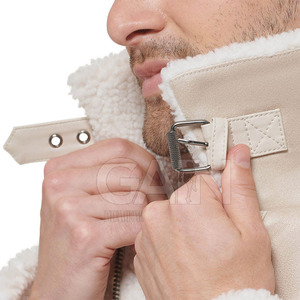 Veste d'hiver classique pour homme, coupe ajustée, en cuir véritable et toile, logo sur le devant, respirante, style streetwear, vente en gros - Product Image 6