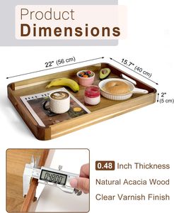 Bandeja de madera marrón para servir bandejas de madera Sheesham y Mango hechas a mano para aperitivos de té desayuno y decoración del hogar - Product Image 4