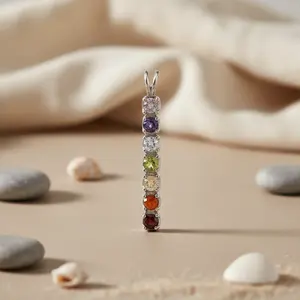 925 Silver Chakra Pendant Necklace with Gemstone Women's Crystal Charms <b>Jewelry</b> - Product Image 1