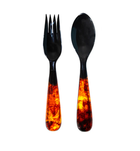 Ensemble de 2 couverts en métal à tête de corne, cuillère et fourchette à manche court, faits à la main, vaisselle de cuisine, vaisselle de table, vaisselle de fête, meilleur design - Product Image 1