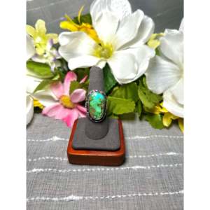 Navajo-Made Natural Sonoran Mountain Sterling <b>Silver</b> <b>Statement</b> <b>Ring</b> Size 8.75 Featuring Turquoise Main Stone Boho Everyday Wear - Product Image 1