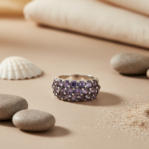 Anillo de Plata 925 con Amatista para Mujer, Engaste de Garra, Estilo Casual/Deportivo, Bañado en Rodio, Anillos con Piedras Preciosas para Uso Diario - Product Image 1