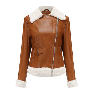 Veste en cuir pour femme à col rabattu pour usage extérieur, veste en cuir pour femme grande taille - Product Image 3