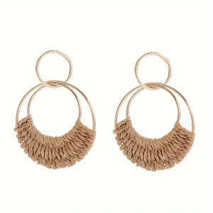 TienPhong Wholesale Bohemian Style Woven Rattan Hoop Earrings - Perfect for Everyday and Vacation Wear for Women Ruby - Product Image 3