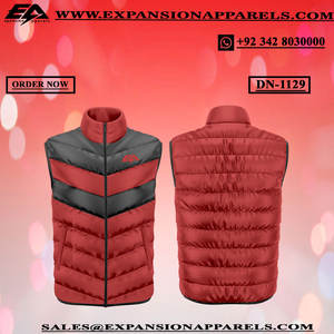 Veste bouffante sans manches en polyester 100% de haute qualité pour hommes, gilet en tissu tissé lavable, col montant, caractéristiques légères à capuche - Product Image 5