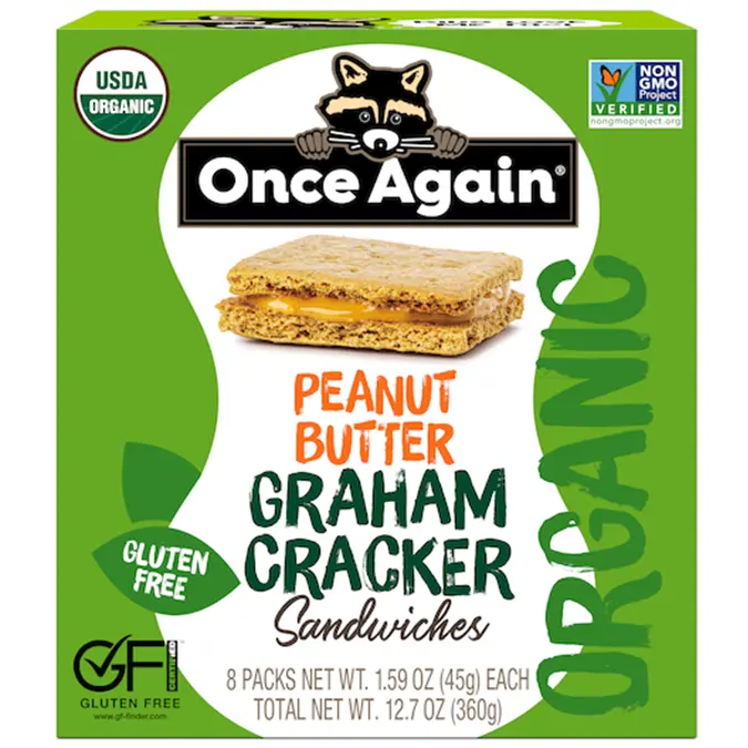 Sandwich Cracker al burro di arachidi Graham senza glutine vegano biologico di qualità Premium confezionato in 8ct (1.59 oz) -custodia da 6