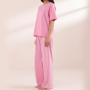 Conjunto de pijama de algodón de manga larga y pantalones, 2 uds., ropa de casa informal sencilla, ropa de dormir para mujeres y hombres - Product Image 5