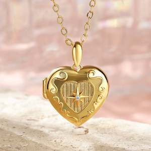 Jeulia Personalized Photo <b>Locket</b> Necklace Sterling Silver Star <b>Heart</b> Design with Birthstone - Product Image 6