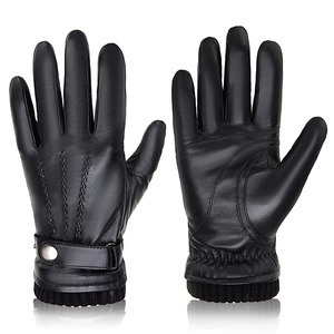 Gants en peau de mouton pour homme, mitaines en cuir thermiques coupe-vent pour l'hiver, avec écran tactile, ultralégers pour la conduite et l'équitation - Product Image 3