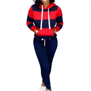 Chándal de mujer con cordón otoño Sudadera con capucha pantalones conjunto con capucha deportivo contraste colores primavera Sudadera con capucha pantalones traje cálido - Product Image 1