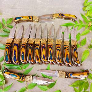 Cuchillo de caza de acero de Damasco hecho a mano, cuchillo de bolsillo plegable, mango de acero de Damasco, dureza 58HRC, garantía de 3 años personalizada - Product Image 3