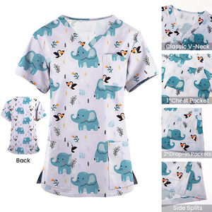 Vêtements médicaux de qualité supérieure, hauts de travail en tissu extensible/polyester personnalisés, imprimés, unisexes, motif de dessin animé de Noël - Product Image 2