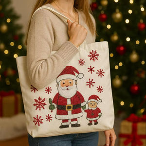Latest Design Santa Snowman Reindeer Holiday Tote <b>Bag</b> Merry Christmas Embroidery Closure <b>Canvas</b> <b>Bag</b> Colorful Multi-Style Festive - Product Image 1