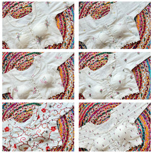 Blusa de seda de satén Camric puro elegante bordado Floral con encaje frontal Vintage trabajo transpirable teñido para uso informal de boda - Product Image 5