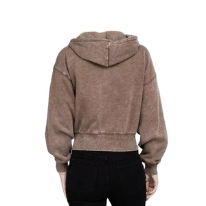 Sudadera con capucha vintage para mujer, con cremallera, lavado ácido, algodón French Terry 400GSM, estilo urbano personalizado, proveedor de fábrica OEM de marca privada - Product Image 6