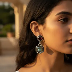 Women's 925 <b>Silver</b> Rose Gold Gold Plated Drop <b>Earrings</b> with Labradorite Garnet <b>Pearl</b> Diamond for Weddings and Parties - Product Image 2