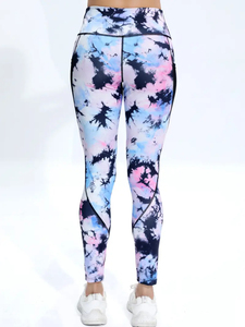 Index Apparel High Waist Full Length <b>Tie</b> <b>Dye</b> Print <b>Leggings</b> With Pockets Stretch Yoga Pants Sporty Style Knitted Spandex - Product Image 4