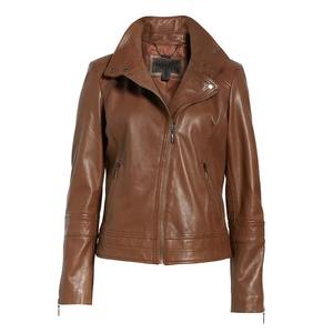 เสื้อแจ็คเก็ตหนังแกะบุผ้าฝ้ายคุณภาพสูง สีน้ำตาล ระบายอากาศได้ดี กันลม สำหรับผู้หญิง พร้อมเคลือบหนังแท้ - Product Image 1