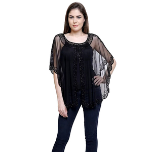 Solid Light Air Poncho Dress Blouse Hand Beads Sequins Embroidery Perfect Finish Party Night Club Beach Wear Plus Size Autumn - Product Image 1