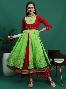 Ensemble Kurta Anarkali en Rayonne de Designer, Coupe Trapèze, à Manches Longues, Imprimé Floral et Impression par Décoloration, Tenue Décontractée pour le Bureau - Product Image 5