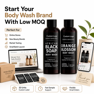 Duo <span class=keywords><strong>de</strong></span> gels douche à marque privée, faible MOQ, savon noir africain personnalisé, gel douche fleur d'oranger, ensemble OEM ODM, usine - Product Image 2