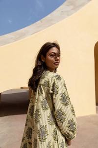 Vestido de Algodón Estampado a Mano Jivani, Estilo Bohemio, Informal, Veraniego, Moda Ética - Product Image 5