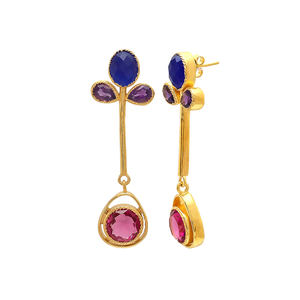 Nouvelle arrivée Golden Dangle boucles d'oreilles améthyste hydra et rose et saphir boucles d'oreilles en pierres précieuses par Gemstone - Product Image 2