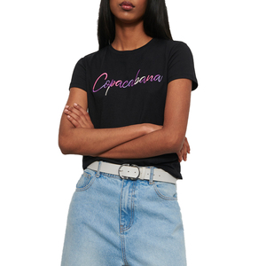 Camiseta de manga corta 100% de algodón para mujer, ropa básica lisa con estampado de logotipo personalizado en blanco, cuello redondo, de verano - Product Image 5