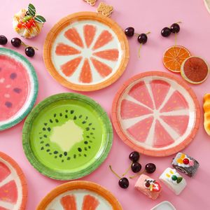 Platos de papel de fruta de verano de 9 pulgadas, platos de fiesta de cumpleaños de postre temático de cena de fruta desechable, suministros para Baby Shower de verano - Product Image 1