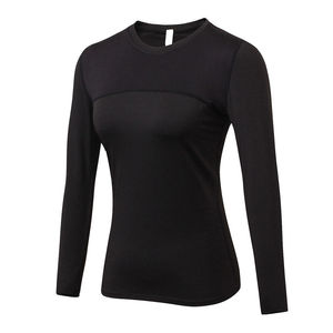Chemise de compression OEM pour femmes Chemise de compression à manches longues noire unie Impression personnalisée T-Shirt de gymnastique coupe ajustée Tissu tricoté - Product Image 5