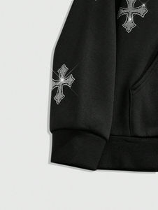 Venta al por mayor de algodón de alta calidad con cremallera Sudadera con capucha para los hombres logotipo personalizado Bling Rhinestone invierno con capucha sólido OEM servicio disponible - Product Image 2