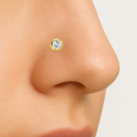 Suministro de Fábrica: Piercing Labret de Oro Sólido de 14K con Zirconia Engastada en Bisel de 2.5mm, Poste Curvo de 16G, Joyería Fina para Piercing, Regalo JJ Bravo
