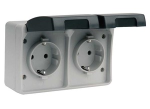 Base per presa doppia da esterno Atlantis grigio/nero 16A 250V IP44 (Simon MS535401) - Product Image 1