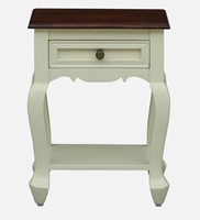 Table de chevet moderne en bois de manguier massif et chêne indien avec tiroir de rangement, finition vieillie, meuble de chambre à coucher, modèle IOD137