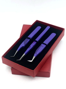 Meilleur 45 degrés pourpre poudre revêtement pince à épiler extension de cils 45 degrés droite en acier inoxydable Logo personnalisé Instrument de beauté - Product Image 4