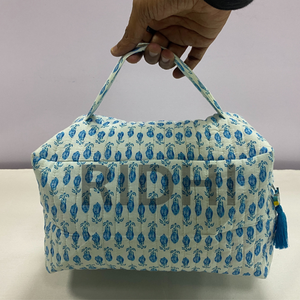 Trending Quilted Baby Blue and <b>Pink</b> Cotton Toiletry Bag Reusable Travel Cosmetic <b>Box</b> Gadget Storage Shopping & Everyday Use - Product Image 1