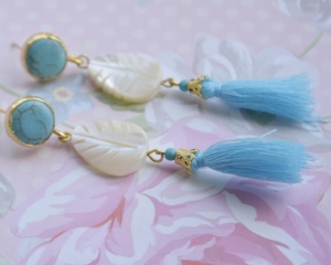 แฟชั่นใหม่ต่างหูพลอยพู่สีทองแบบทันสมัยเครื่องประดับรูปทรงเรขาคณิตทำด้วยมือ - Product Image 1