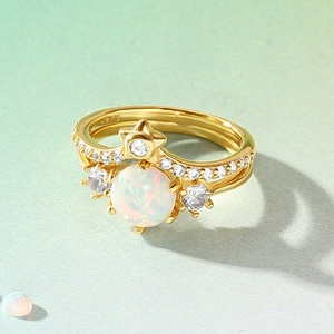 Nagosa novia boda joyería 18K oro vermeil 925 plata esterlina oro sólido rayo de esperanza redondo zirconia cúbica ópalo mujeres anillo - Product Image 5